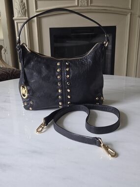 Michael Kors Black Leather Studded Astor Messenger Bag